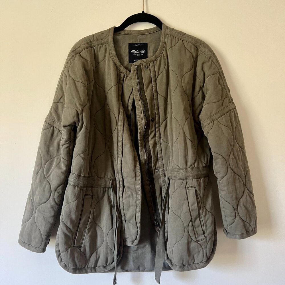 Madewell Quilted Drawstring Jacket Military Green Button Coat Size S-M - Picture 2 of 12